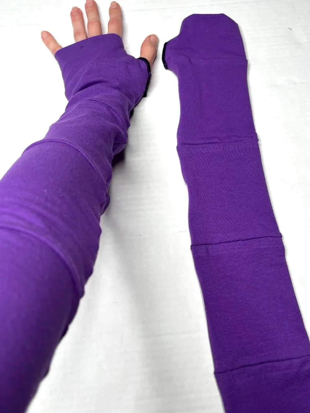 Long Striped Gloves Purple Hand Warmers Cotton Armwarmers Patchwork Sleeves Psy